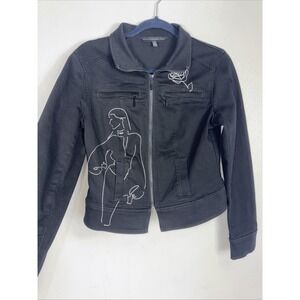 WHITE HOUSE BLACK MARKET 35th Anniversary Embroidered Moto Jacket Black Size 4